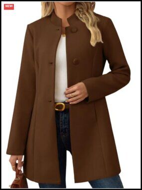 Wool Blend Pea Coat Slim Fit Notch Collar 3-Button Thigh Length